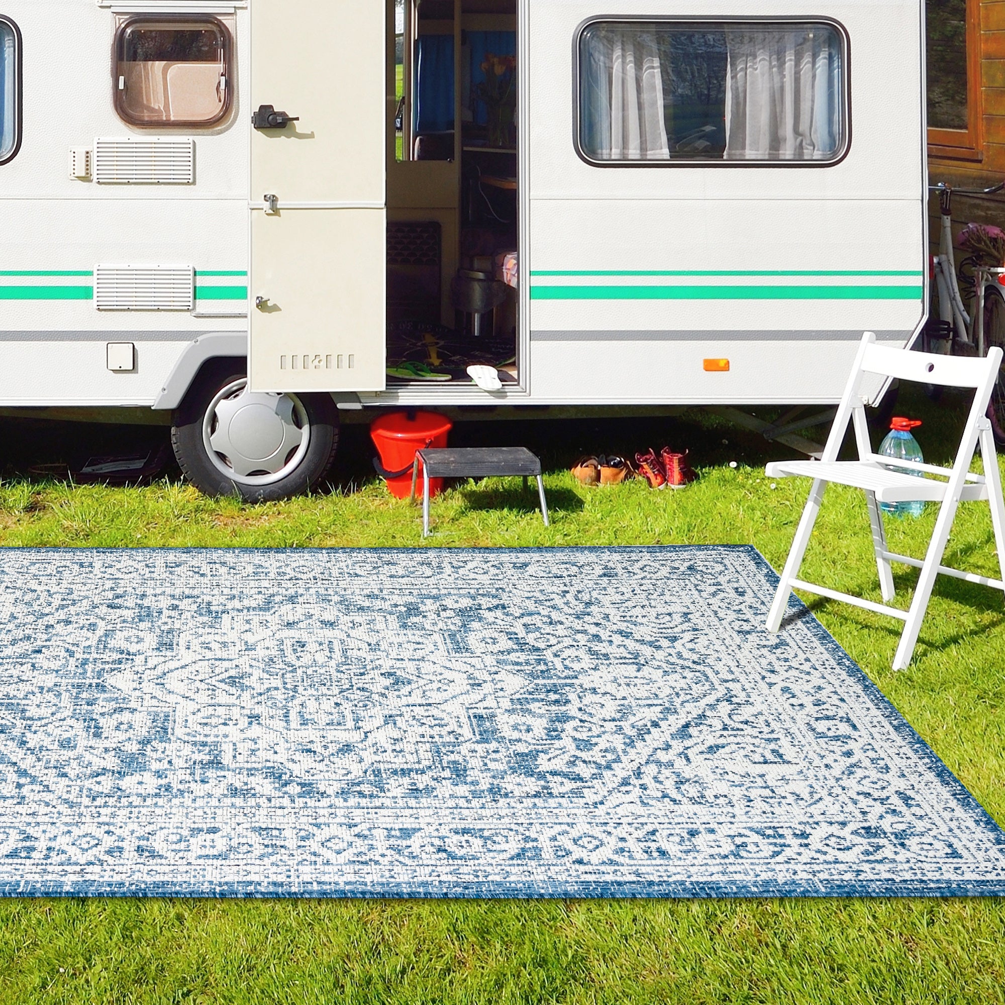 Outdoor Rugs Mandala - Blue / Cream