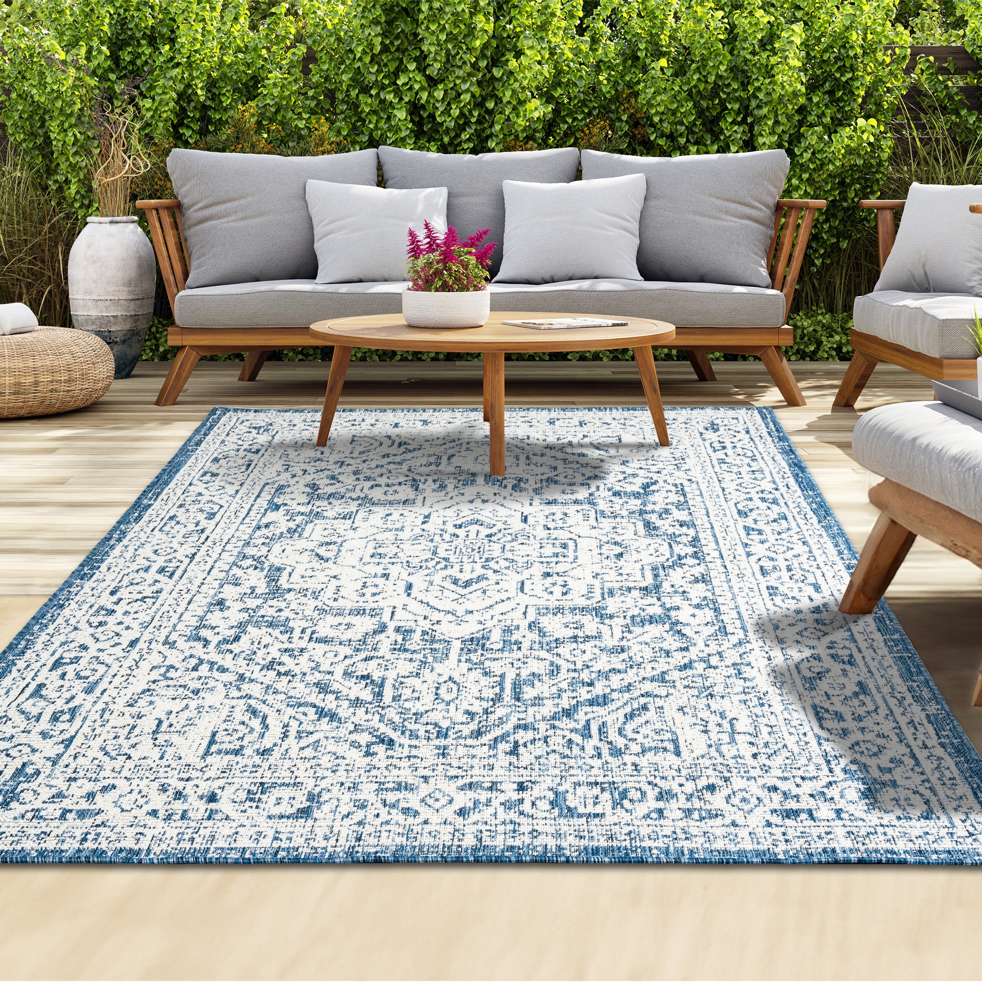 Outdoor Rugs Mandala - Blue / Cream