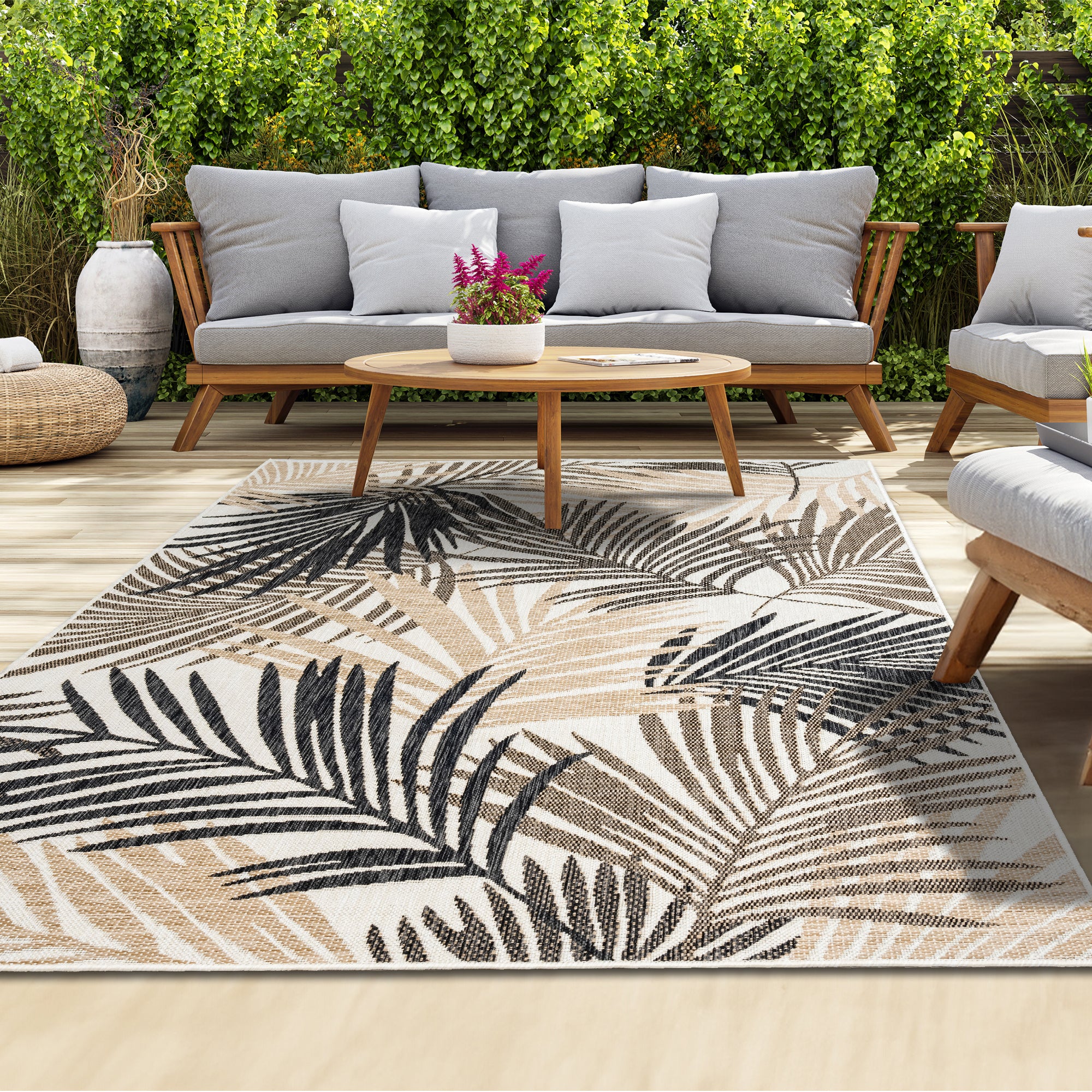 Outdoor Rugs Palm - Black / Beige