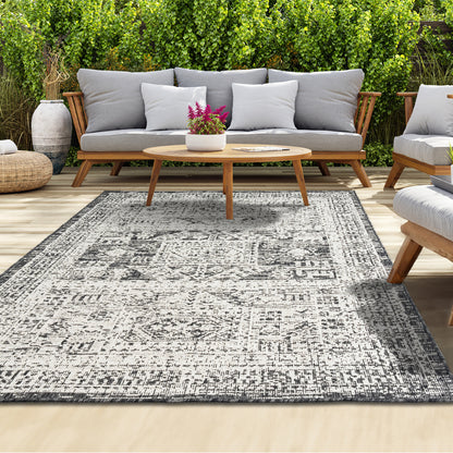 Outdoor Rugs Vintage Rectangular Black / Cream