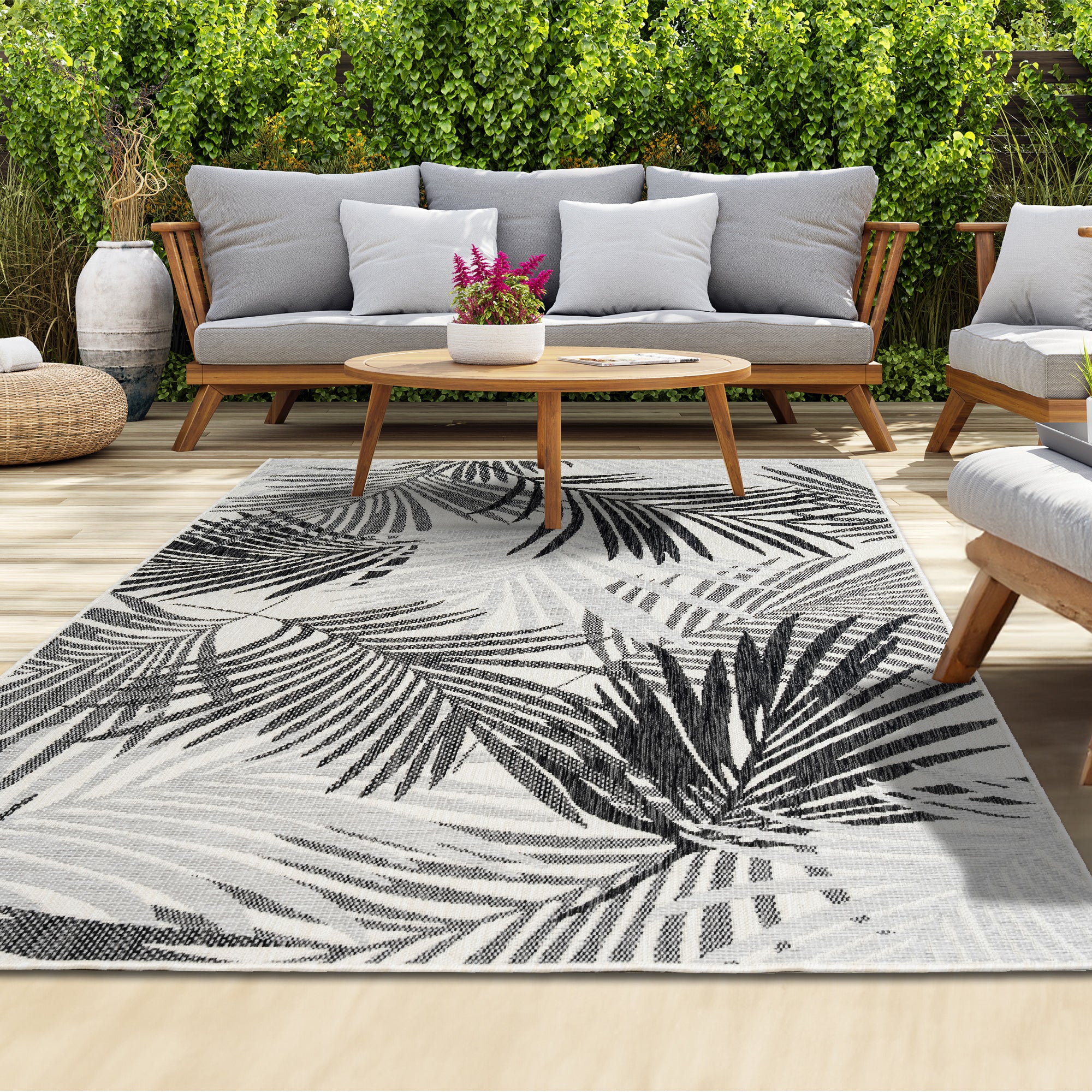 Outdoor Rugs Palm - Black / Grey