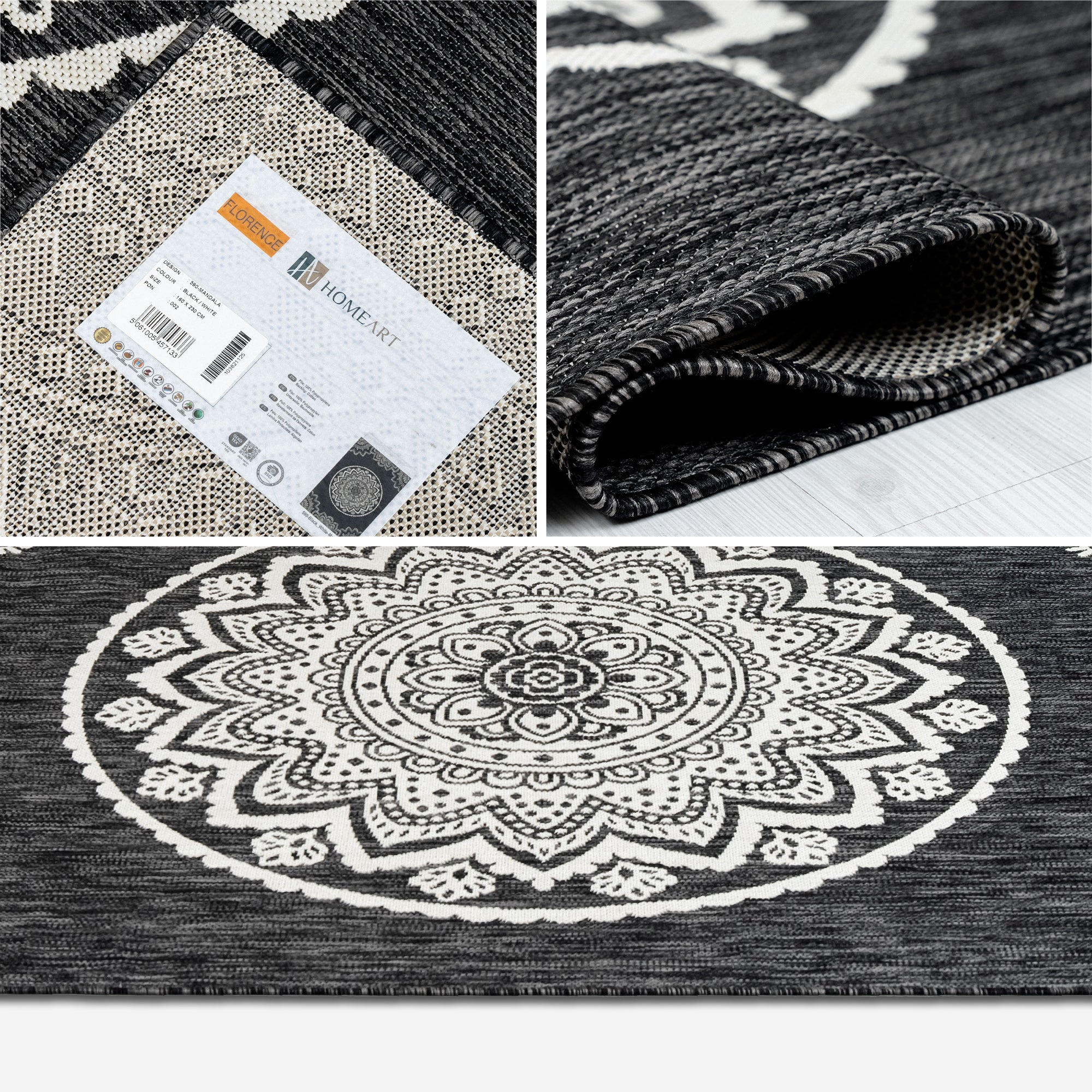 Outdoor Rugs Mandala - Black / Cream