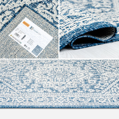 Outdoor Rugs Vintage Medallion Blue / Cream