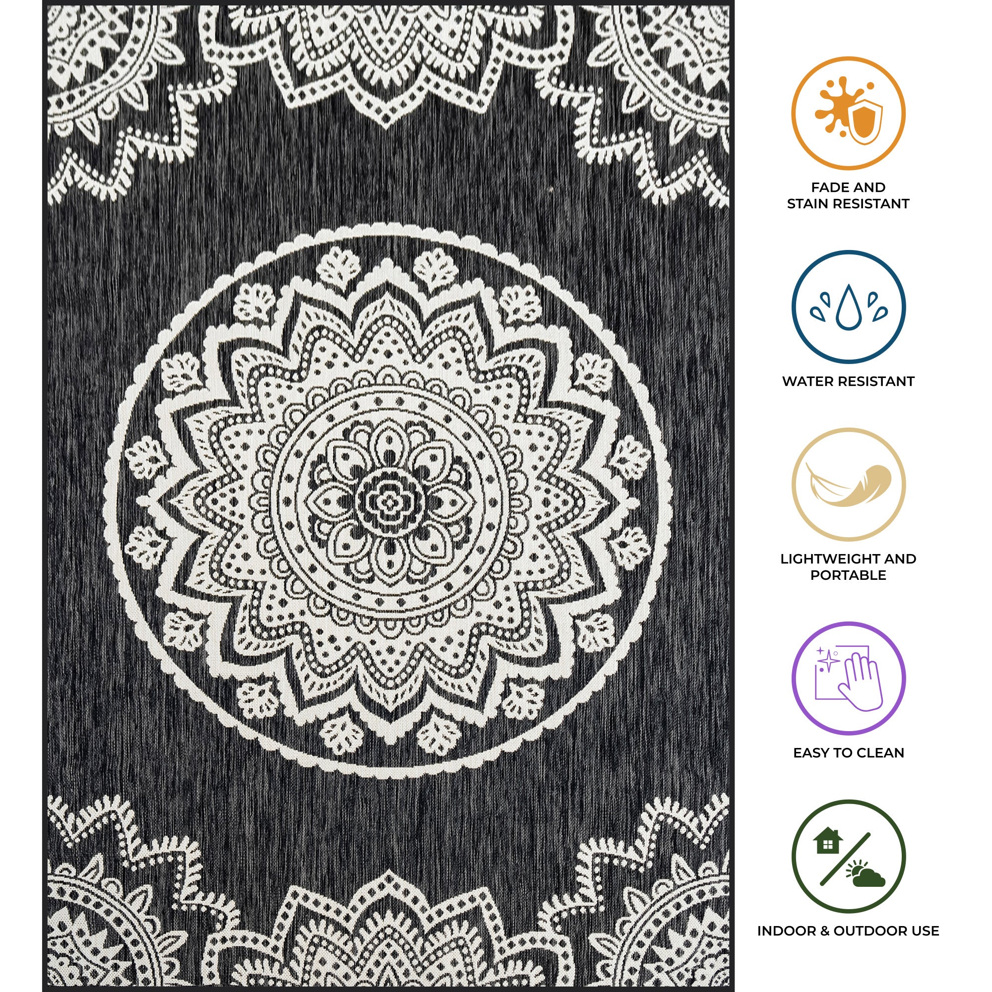 Outdoor Rugs Mandala - Black / Cream