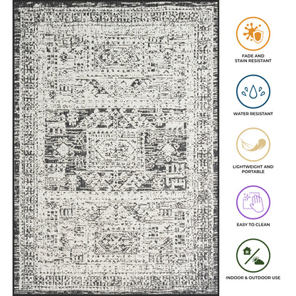 Outdoor Rugs Vintage Rectangular Black / Cream
