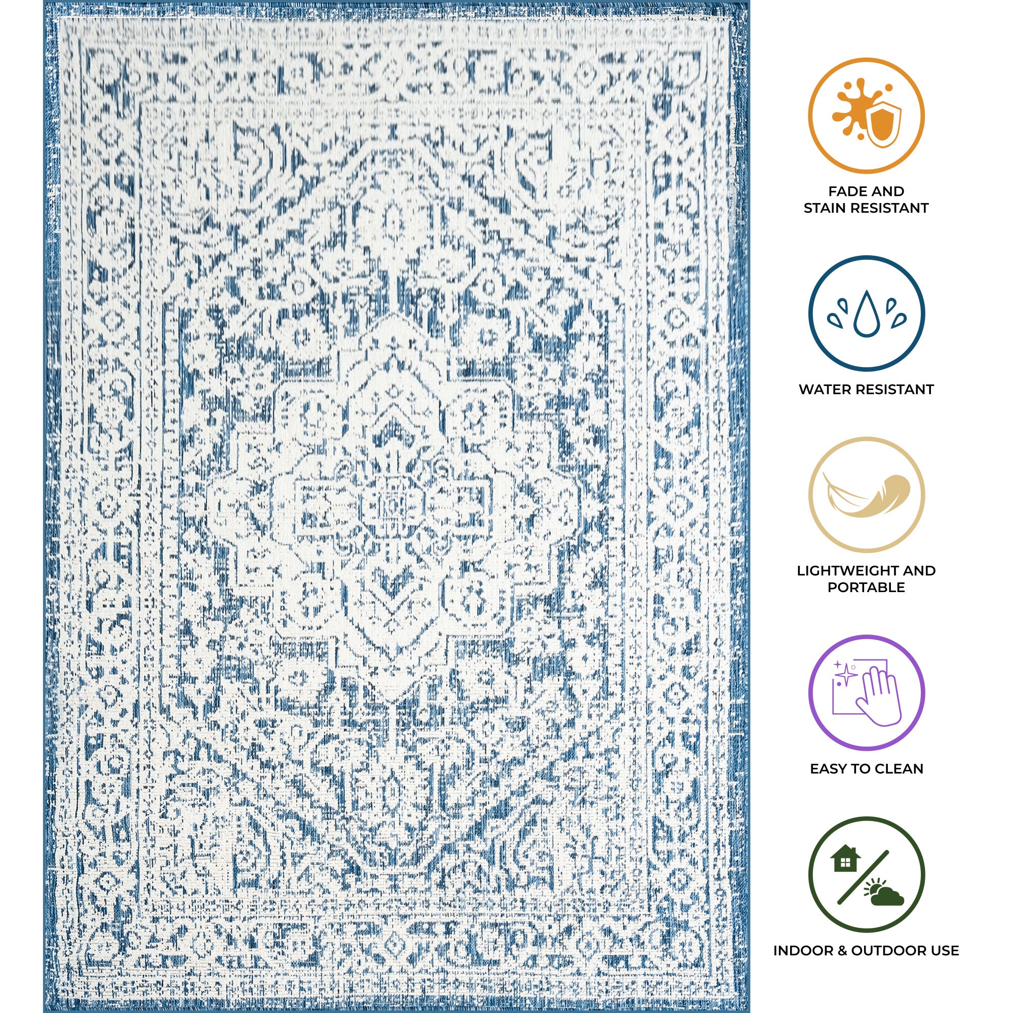 Outdoor Rugs Mandala - Blue / Cream