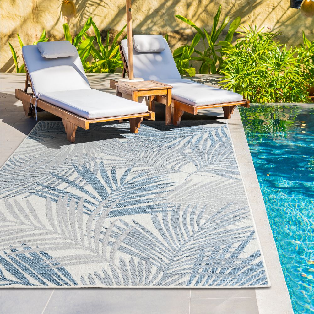 Outdoor Rugs Palm - Blue/ Grey