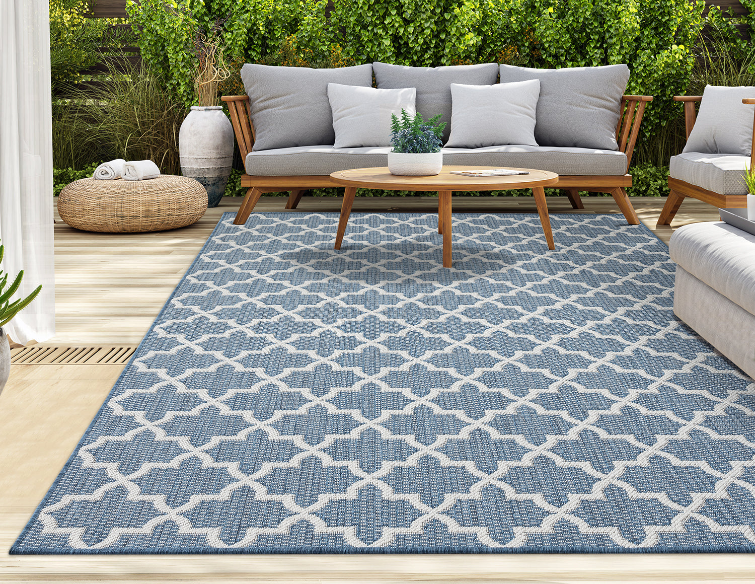 Outdoor Rugs Classic Collection Dark Blue Cream – Home Art
