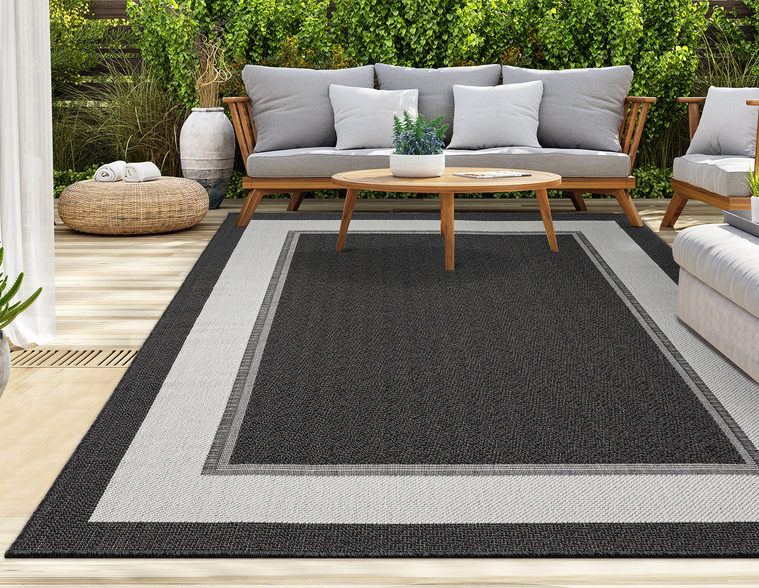 Outdoor Rugs Rectangular Collection Anthracite Cream