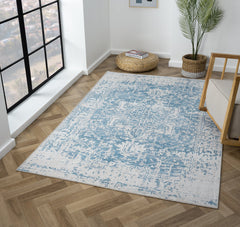 Living Room Rug Portobello Collection Cream Blue