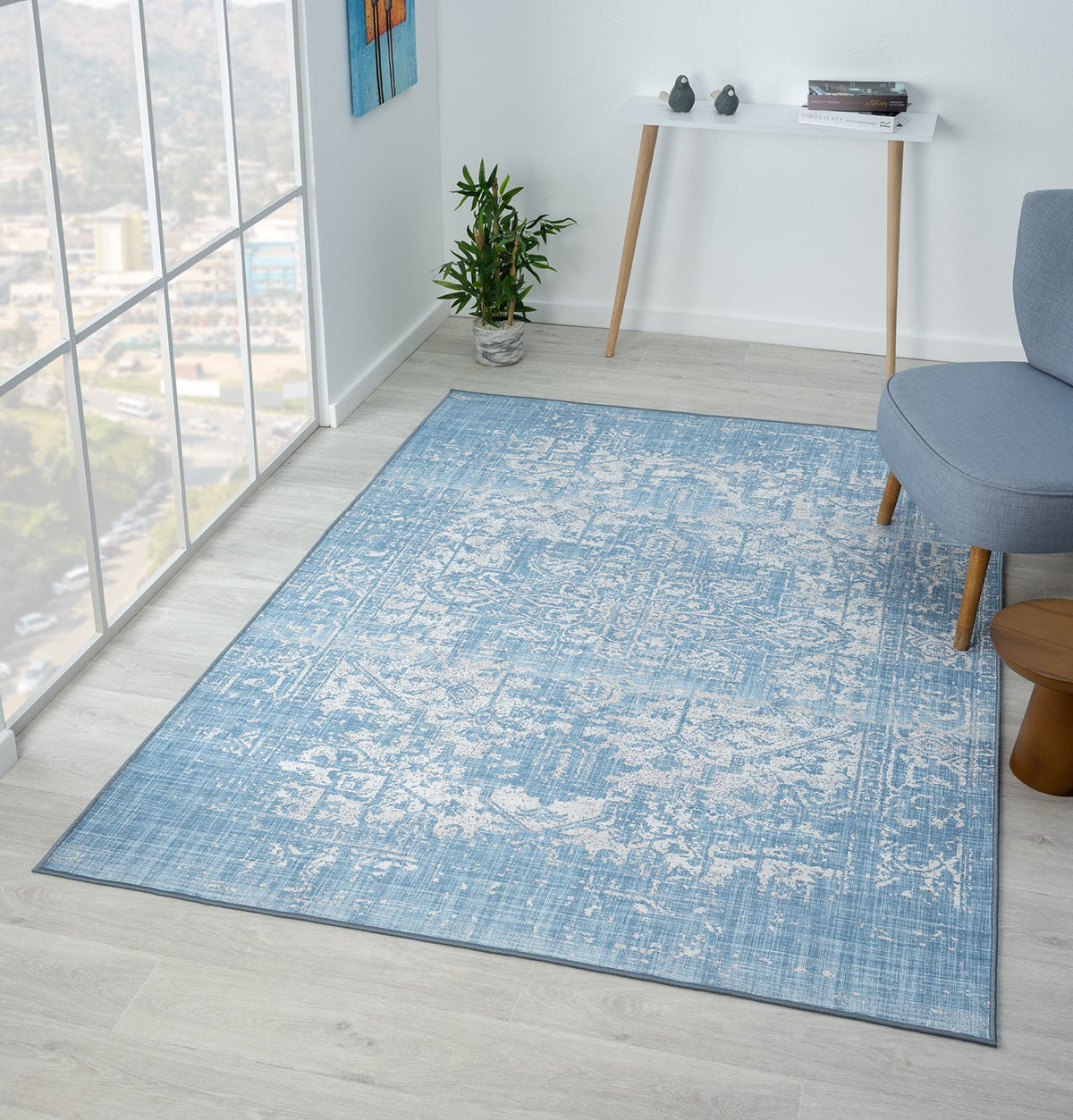 Living Room Rug Portobello Collection Blue Cream