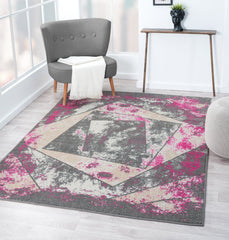 Living Room Rug Square Collection Grey Dark Pink