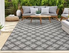 Outdoor Rugs Lined Collection Grey Cream