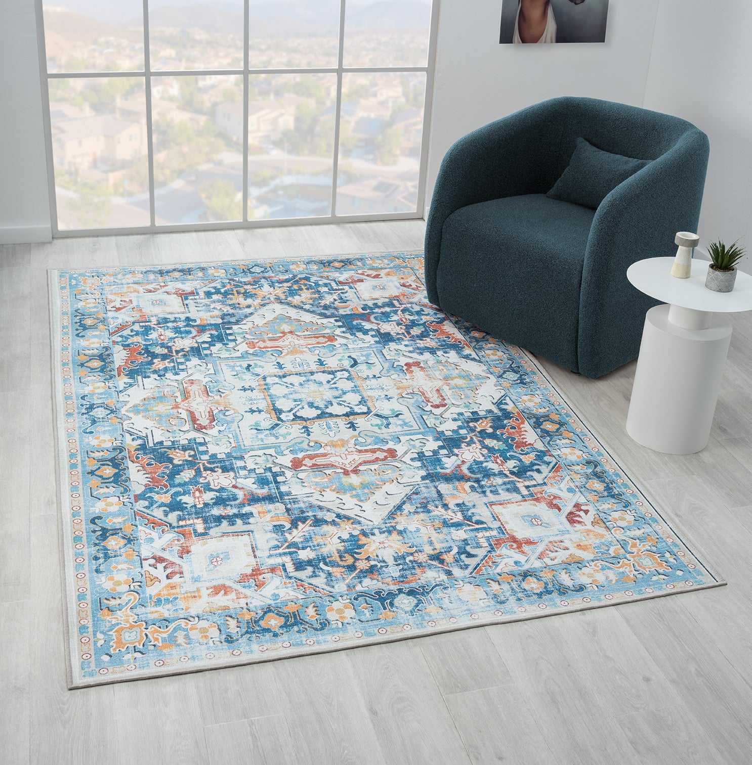 Washable Rugs Ealing Collection Dark Blue