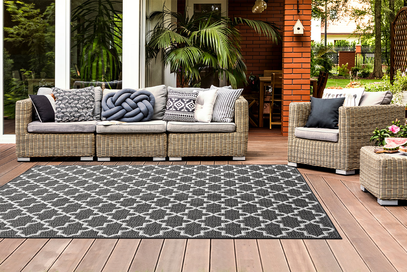 Outdoor Rugs Classic Collection Anthracite Cream