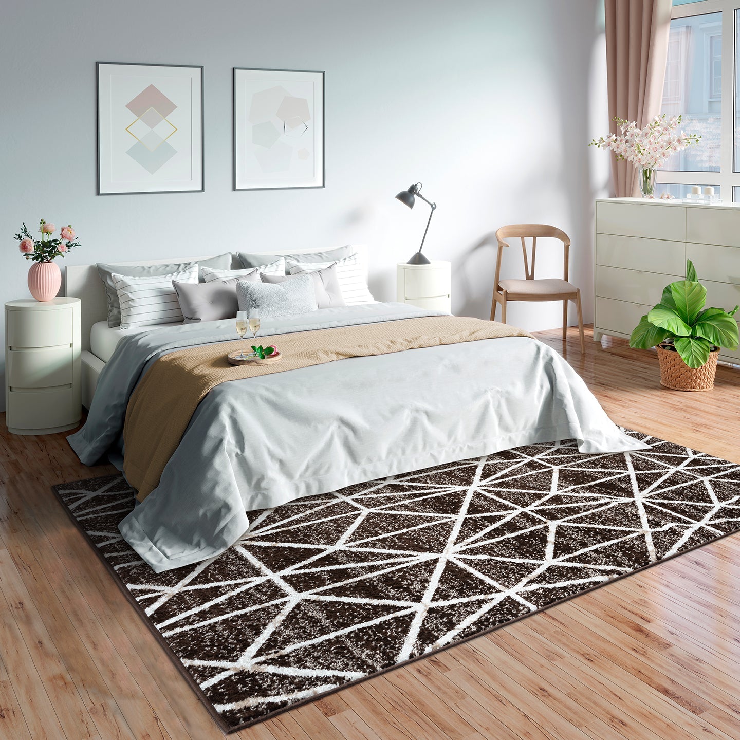 Living Room Rug Geometric Collection brown Cream