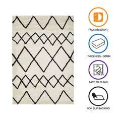 Shaggy Rug Lined Herringbone White / Black Line