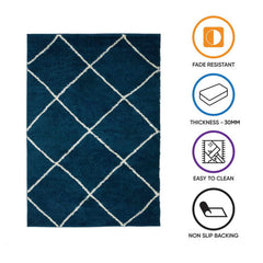 Shaggy Rug Lined Diamond Navy