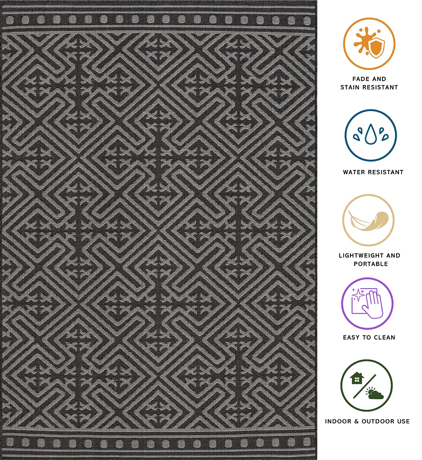 Outdoor Rugs Medallion Collection Anthracite Cream