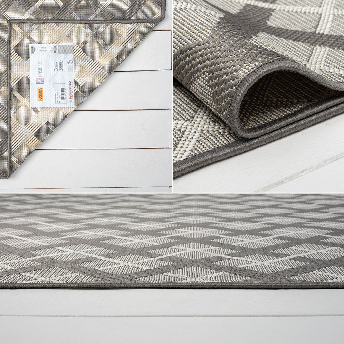Outdoor Rugs Lined Collection Grey Cream